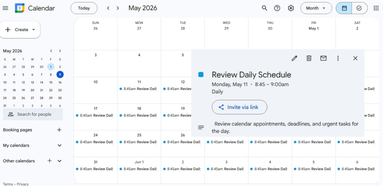 Daily task sample