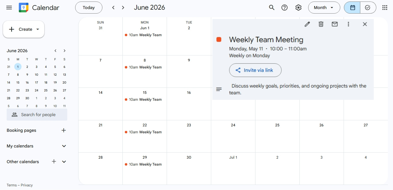 Weekly task sample